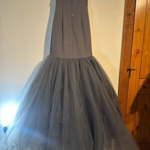 Sherri Hill Charcoal Gown with Tulle Skirt